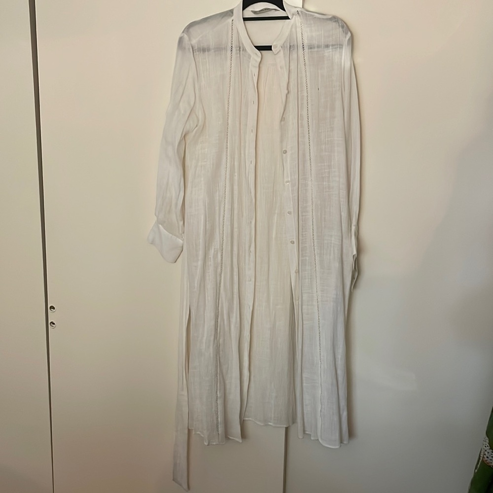 Gauzy white cotton button down shirt dress